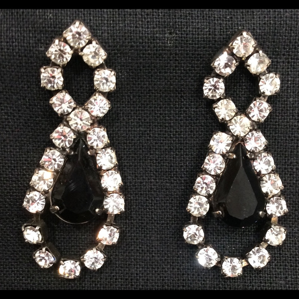 VINTAGE Crystal & “Onyx” Stone Glam Earrings